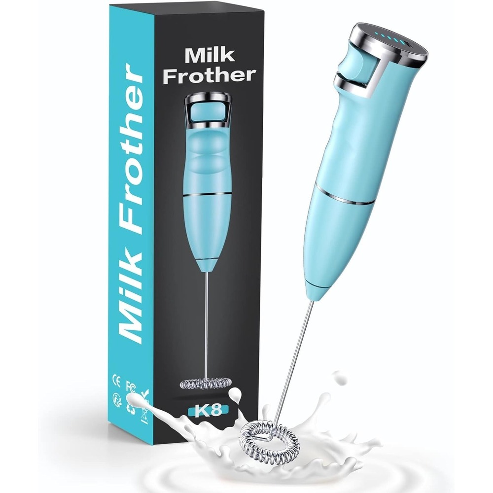 Vewaci K8 Milk Frother Handheld Blue USB-C Rechargeable Electric Milk Foamer for